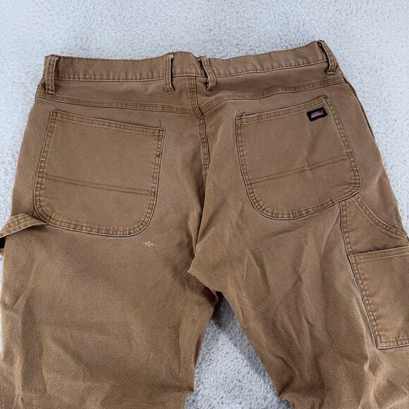 Dickies Carpenter Pants Mens 38x29 Brown Utility Workwear Double Knee Distressed - Picture 1 of 11